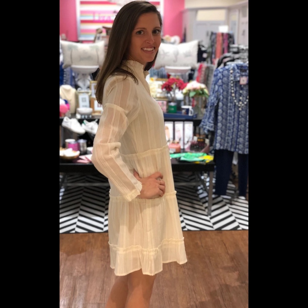 Liza Byrd Kirby White and Gold Tiered Dress NWT - Picture 3 of 4